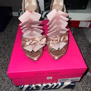 Betsy Johnson Bow Rhinstone Heel Blush Pumps